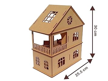 Wooden Toy House with Furniture for Kids (Free Paint Set)